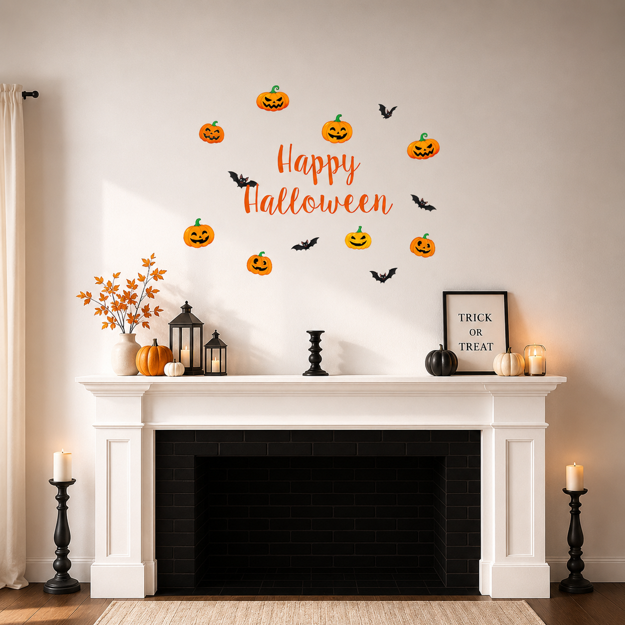 Halloween Window Clings Pumpkin Ghost Bat Wall Decals for Bedroom Classroom Party Decor