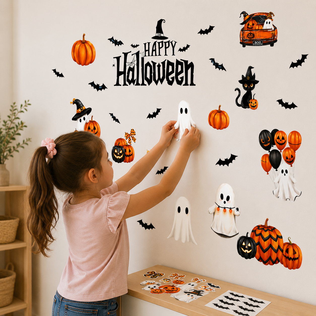 Halloween Window Clings Pumpkin Ghost Bat Wall Decals for Bedroom Classroom Party Decor