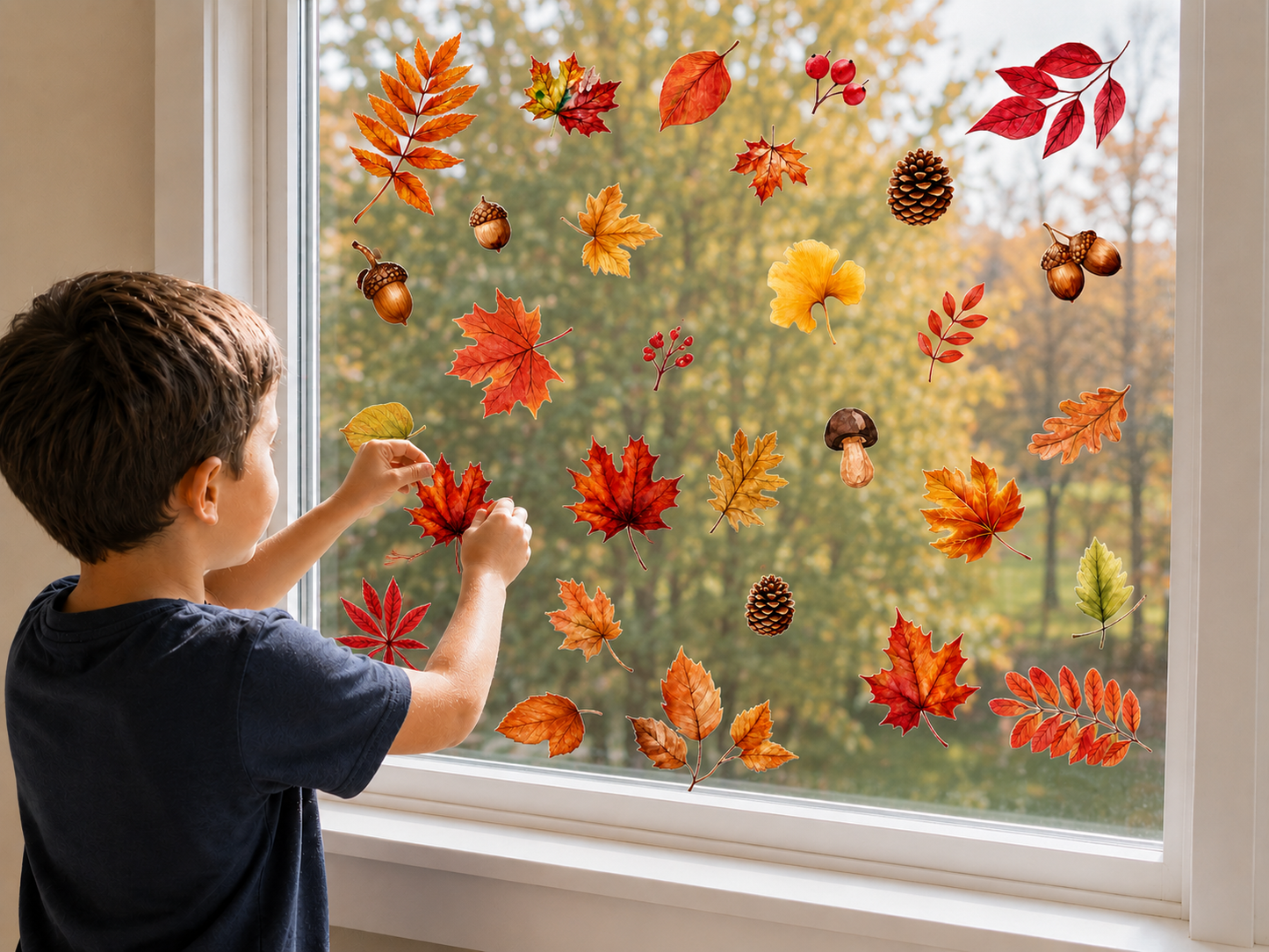 Thanksgiving Wall Decal Decorations Maple Leaves Wall Decals for Fall Birthday Party Autumn Leaves Window Semi Transparent Stickers Home Window Decorations