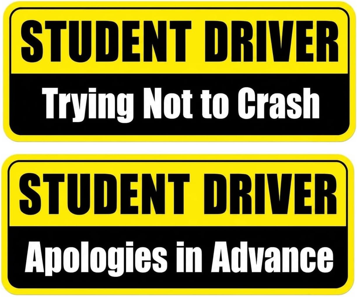 2-Pack New Student Driver Apologies Trying Not to Crash Safety Warning Vinyl Bumper Sticker 6" in Width