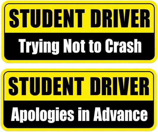 2-Pack New Student Driver Apologies Trying Not to Crash Safety Warning Vinyl Bumper Sticker 6" in Width
