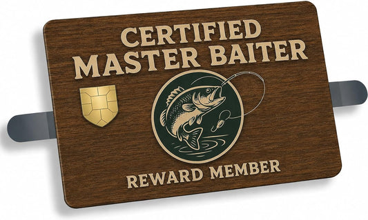 Certified Master Baiter Funny Bass Fishing Debit Credit Card Adhesive Vinyl Skin Ultra Thin Decal Sticker Personalization Wrap 3 Piece Set  (Small Window)