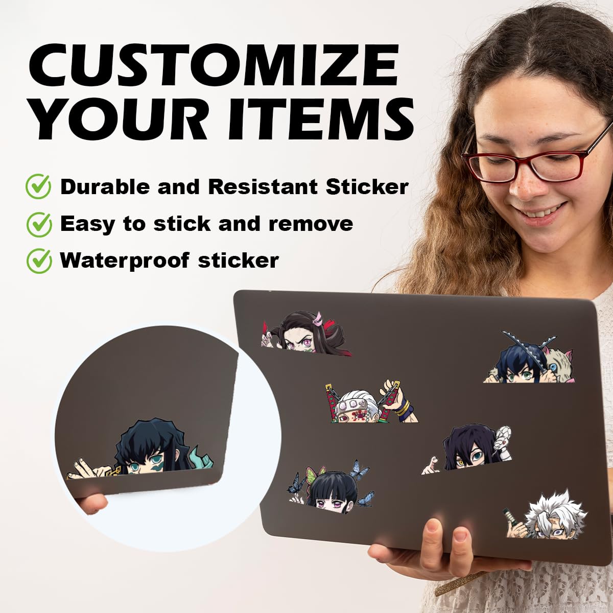 Mini Anime Stickers Anime Manga Decal Stickers Ideal for Cars Laptop Skateboard Bibycle Wall Décor, UV Resistant