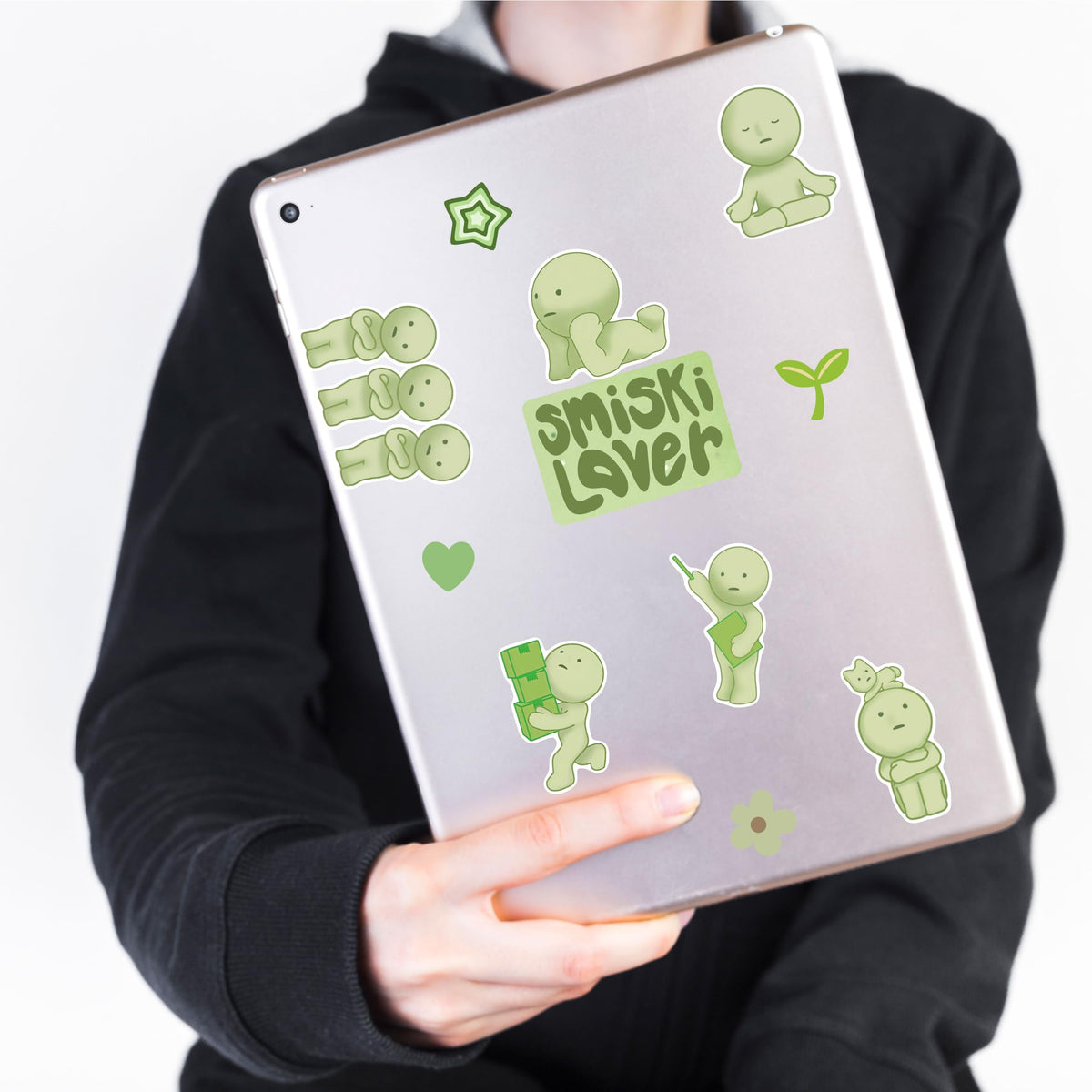 Cute Little Green Creature Vibrant Color UV Ideal for Laptop Car Window Truck Cooler iPad Notebooks Sticker Sheets (2-Pack)