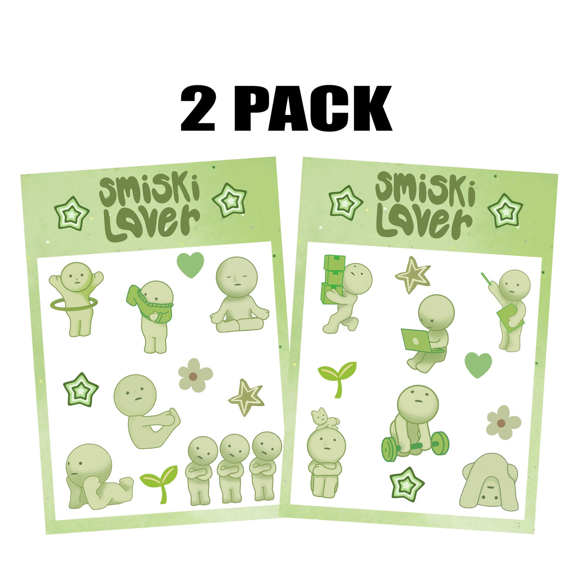 Cute Little Green Creature Vibrant Color UV Ideal for Laptop Car Window Truck Cooler iPad Notebooks Sticker Sheets (2-Pack)
