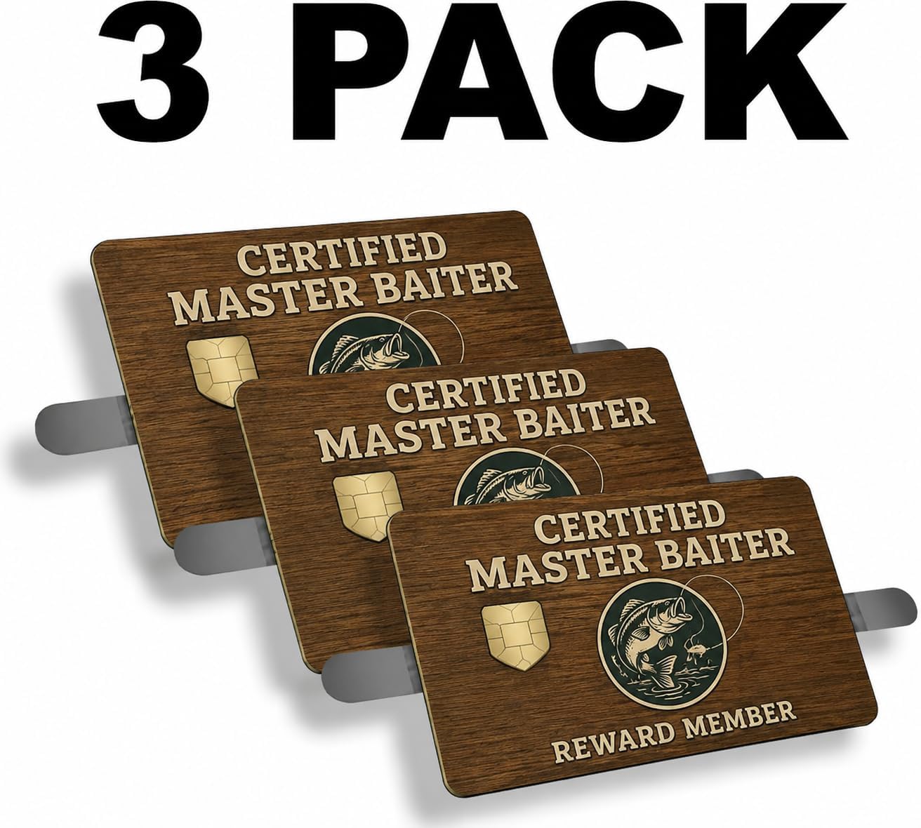 Certified Master Baiter Funny Bass Fishing Debit Credit Card Adhesive Vinyl Skin Ultra Thin Decal Sticker Personalization Wrap 3 Piece Set (Big Window)