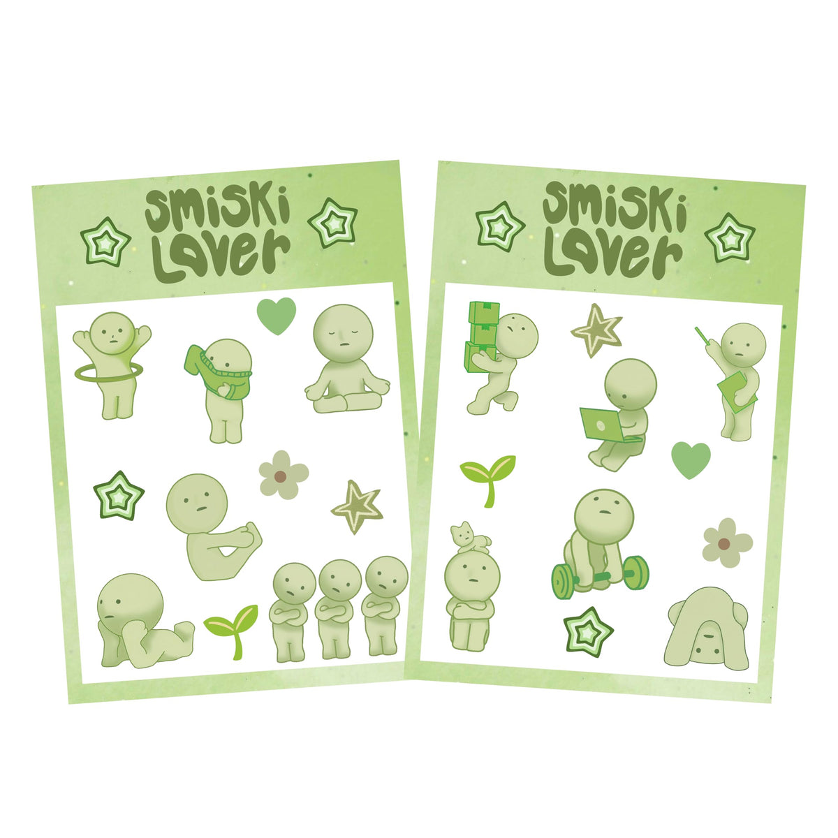 Cute Little Green Creature Vibrant Color UV Ideal for Laptop Car Window Truck Cooler iPad Notebooks Sticker Sheets (2-Pack)