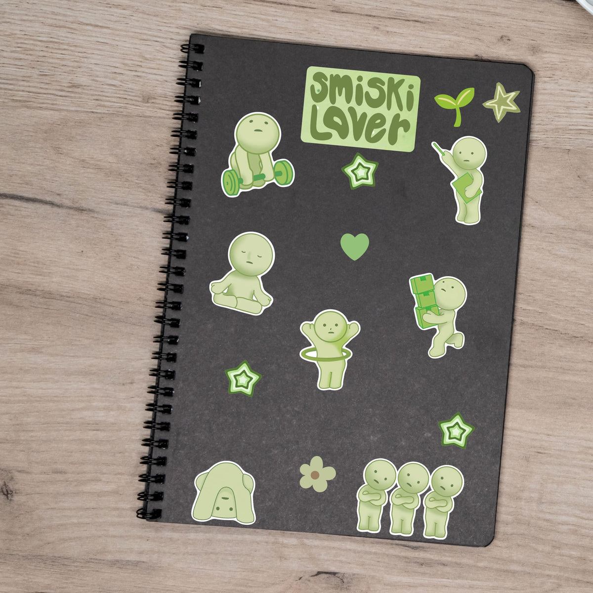 Cute Little Green Creature Vibrant Color UV Ideal for Laptop Car Window Truck Cooler iPad Notebooks Sticker Sheets (2-Pack)