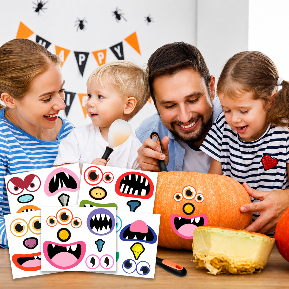 Face Pack Halloween Pumpkin Funny Spooky Faces Decorating Stickers Perfect for Bedroom Classroom Wall Decor Crafts Party Favors Trick-or-Treat and Activities
