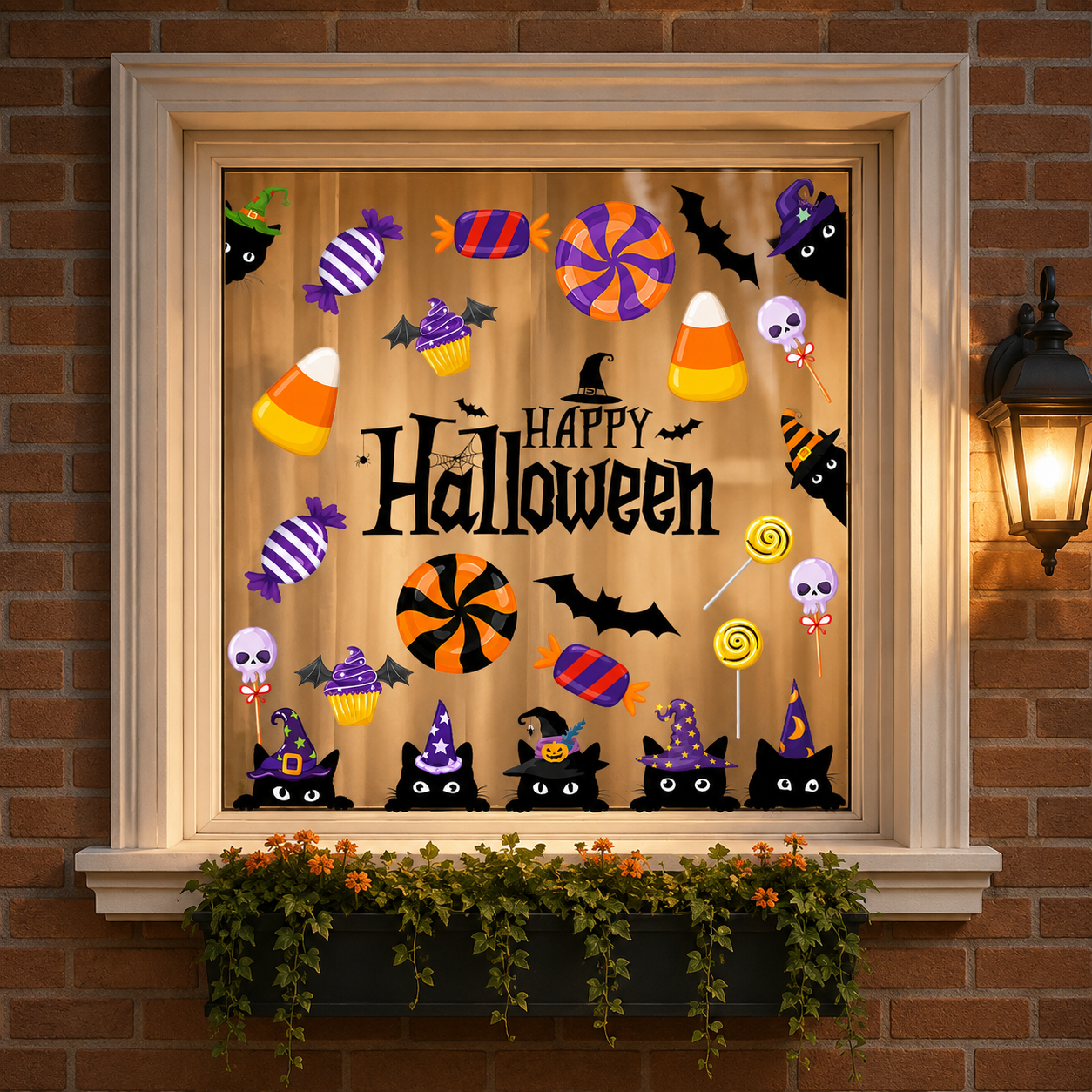 Halloween Window Clings Pumpkin Ghost Bat Wall Decals for Bedroom Classroom Party Decor