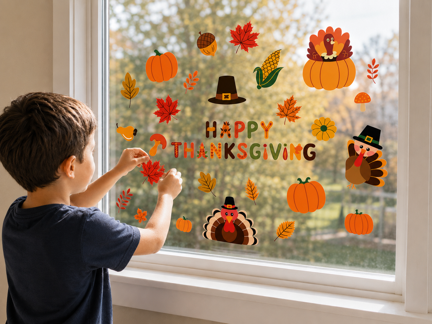 Thanksgiving Wall Decal Decorations Maple Leaves Wall Decals for Fall Birthday Party Autumn Leaves Window Semi Transparent Stickers Home Window Decorations