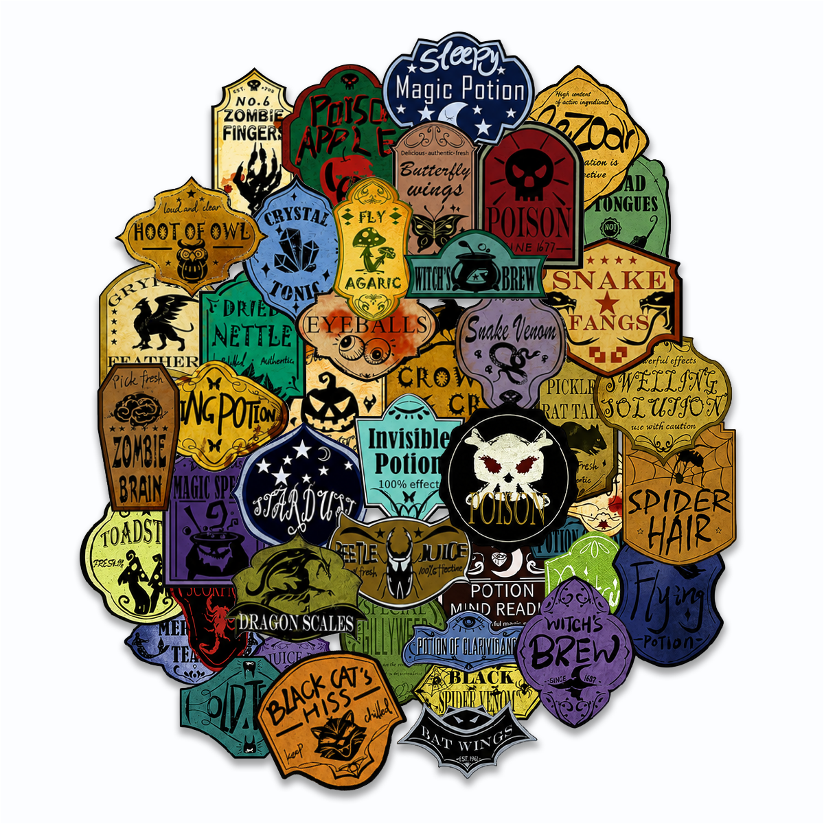 50 Pieces Wine Bottle Labels, Creepy Halloween Stickers for Wine Beer