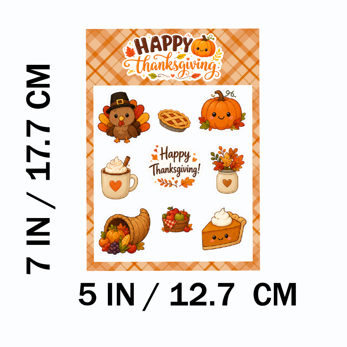 3-Pack Thanksgiving Season Cute Turkey Pumpkin Pilgrim Maple Leaf Waterproof Vinyl Decal for Laptop Car Cooler Phone Window Sticker Sheets