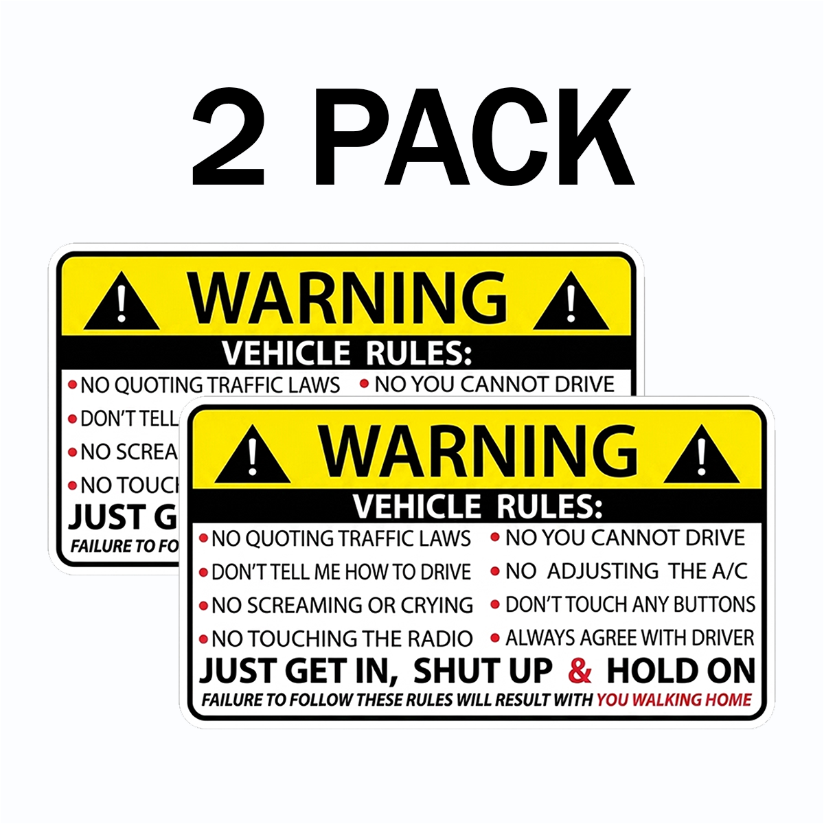 WARNING vehicles rules sticker