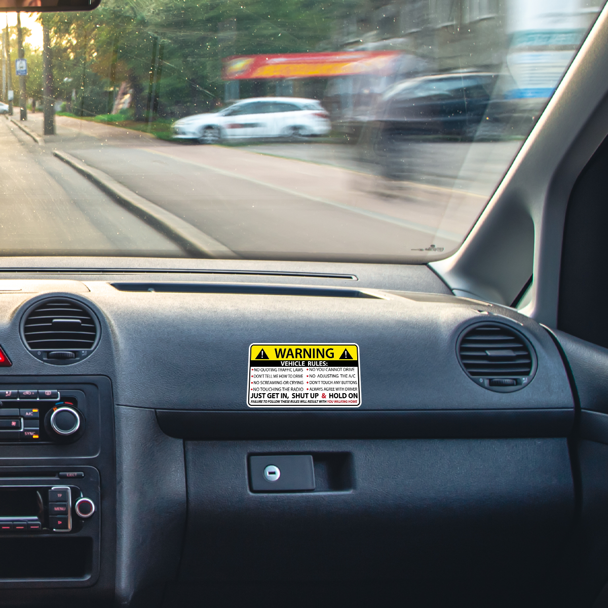 WARNING vehicles rules sticker