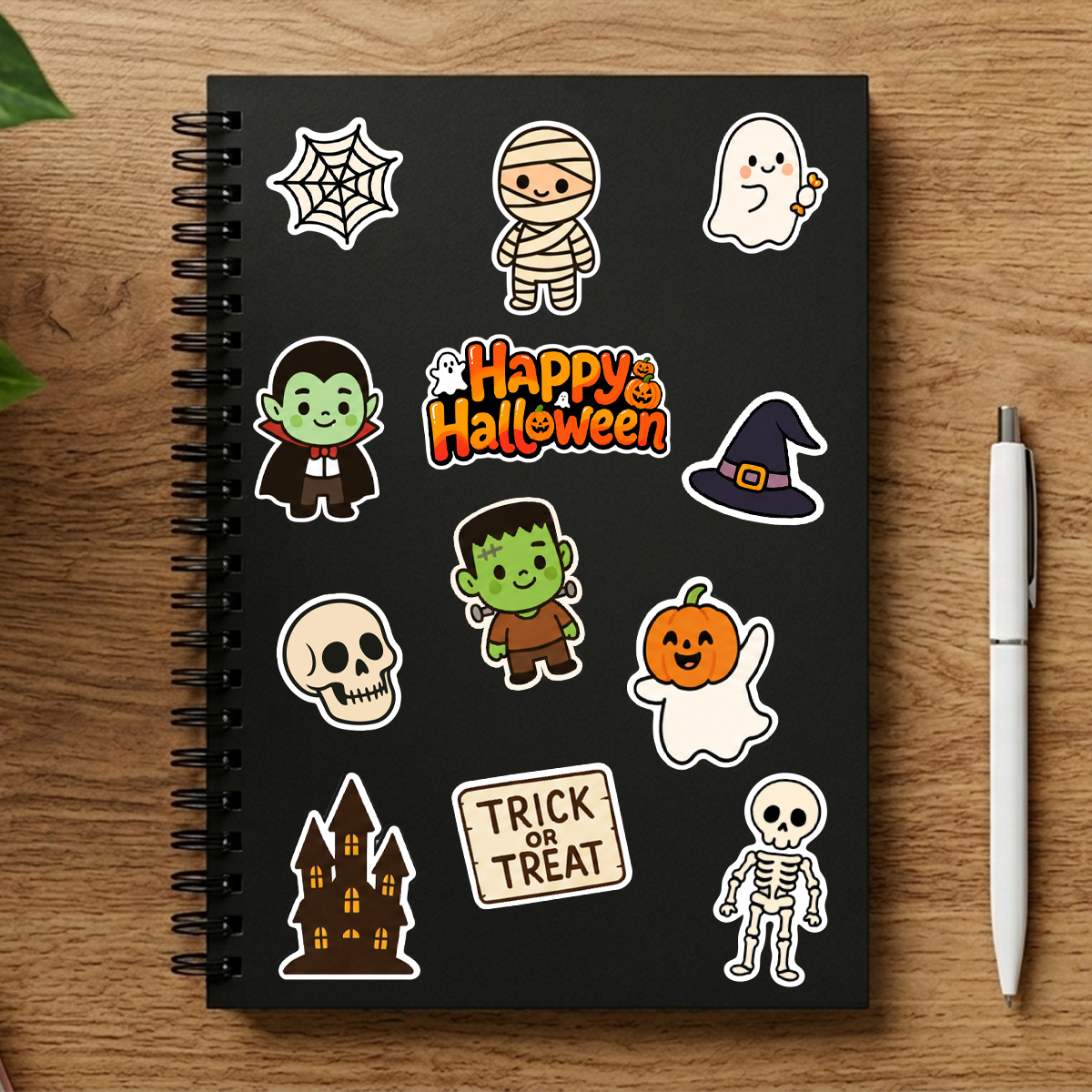 3-Pack Halloween Season Cute Cat Pumpkin Bat Vampire Spider Spooky Waterproof Vinyl Decal for Laptop Car Cooler Phone Window Sticker Sheets