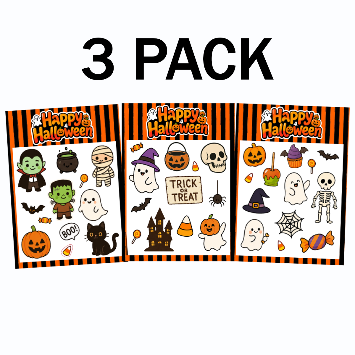 3-Pack Halloween Season Cute Cat Pumpkin Bat Vampire Spider Spooky Waterproof Vinyl Decal for Laptop Car Cooler Phone Window Sticker Sheets